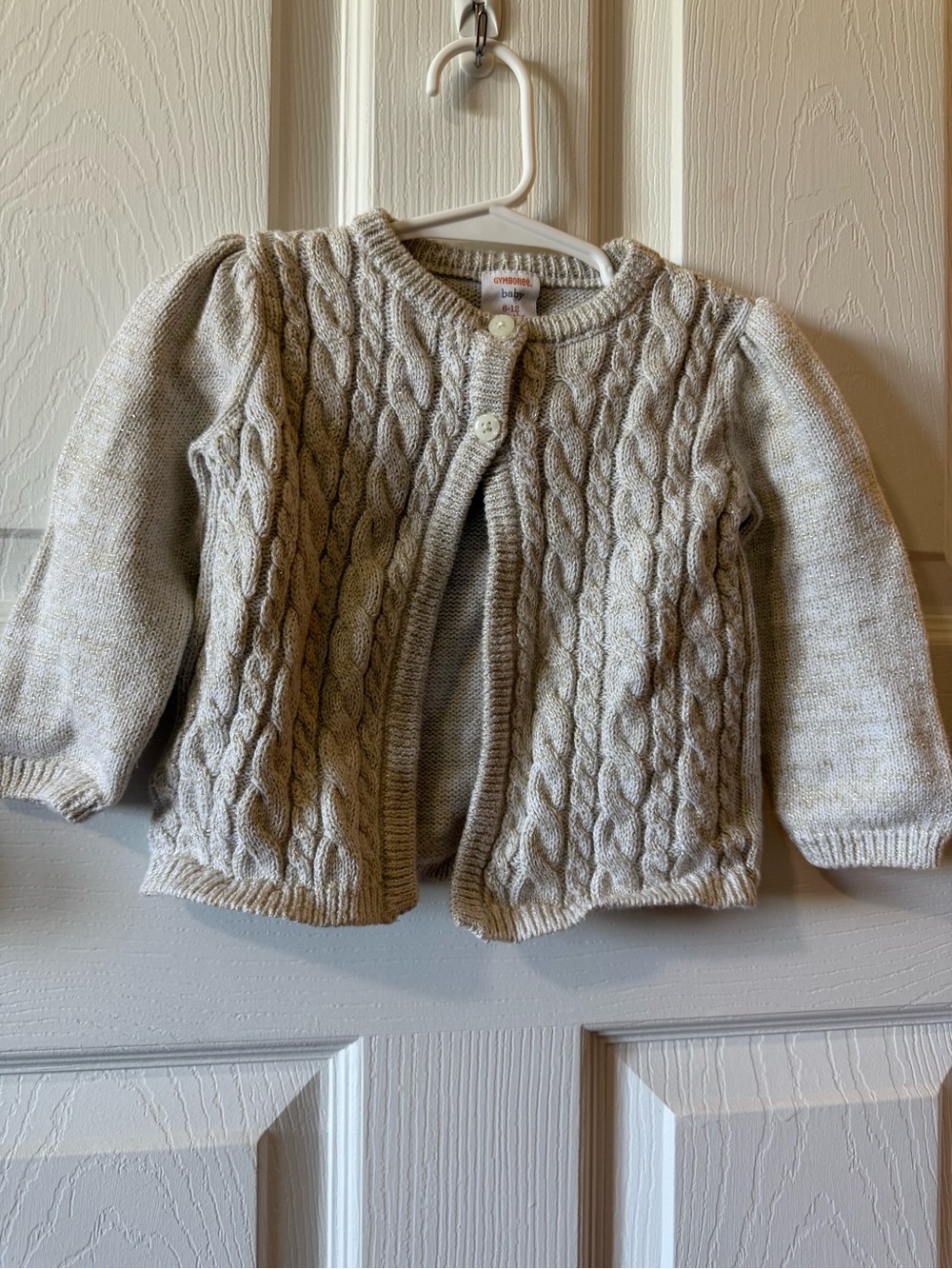 Gymboree Baby 6-12M Sparkly Gold & Cream Cable-Knit Cardigan Sweater - CreamGold
